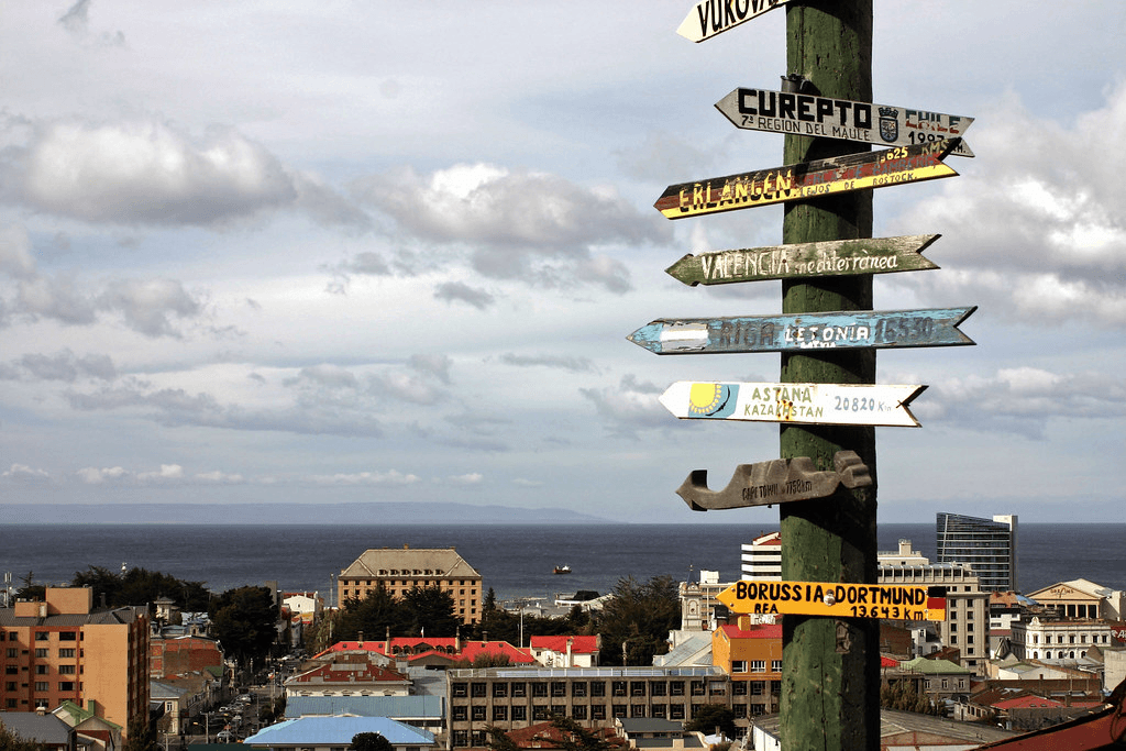 View from Mirador Cerro de la Cruz over Punta Arenas and the Strait of Magellan